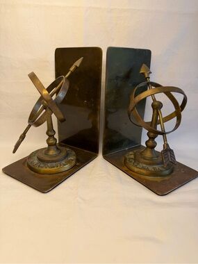 Vintage Brass Armillary Sphere Bookends - Pair Nautical Astrology